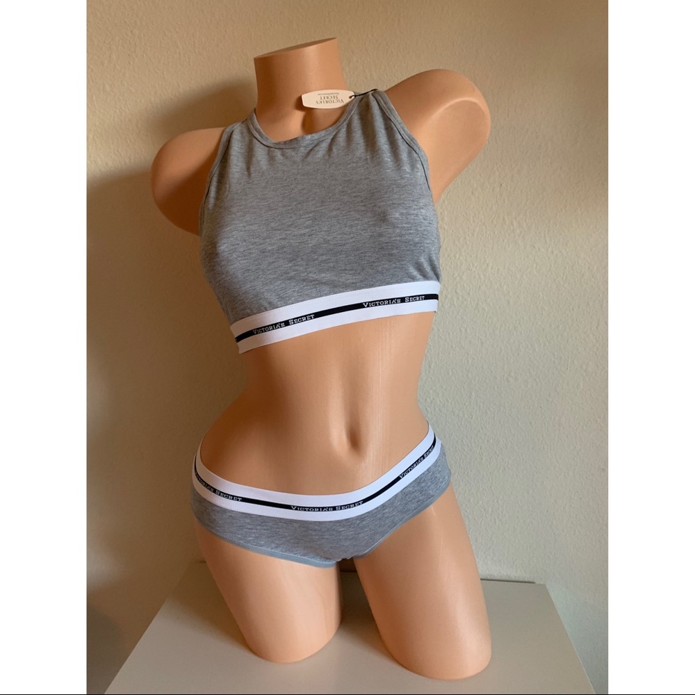 Victoria’s Secret VS Logo Band Gray Bra Top Bralette and Panty Set M